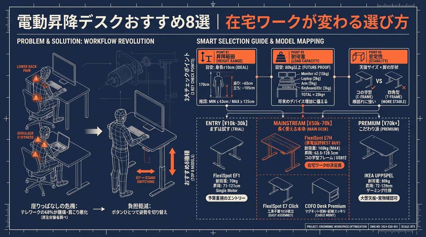 電動昇降デスクおすすめ8選｜在宅ワークが変わる選び方 アイキャッチ（PC用）