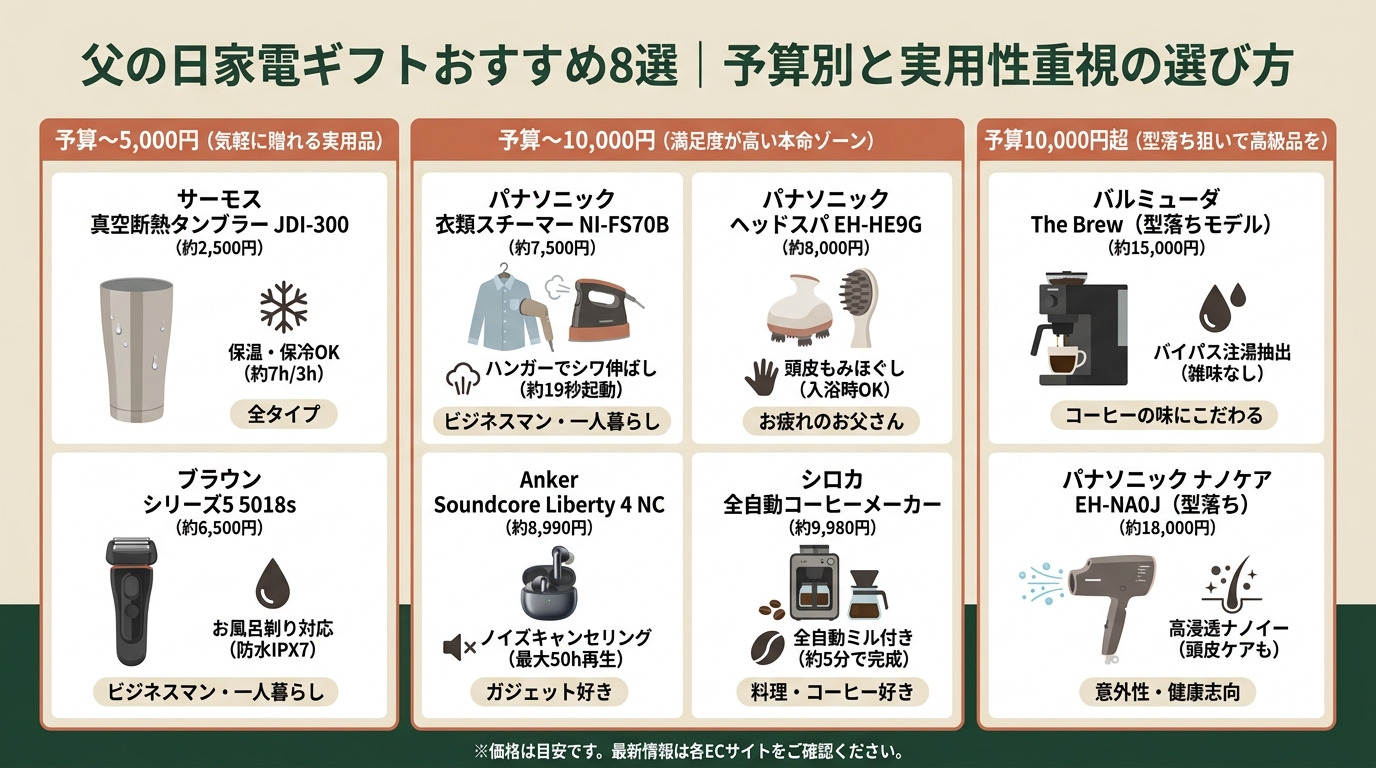 父の日家電ギフトおすすめ8選｜予算別と実用性重視の選び方 アイキャッチ（PC用）
