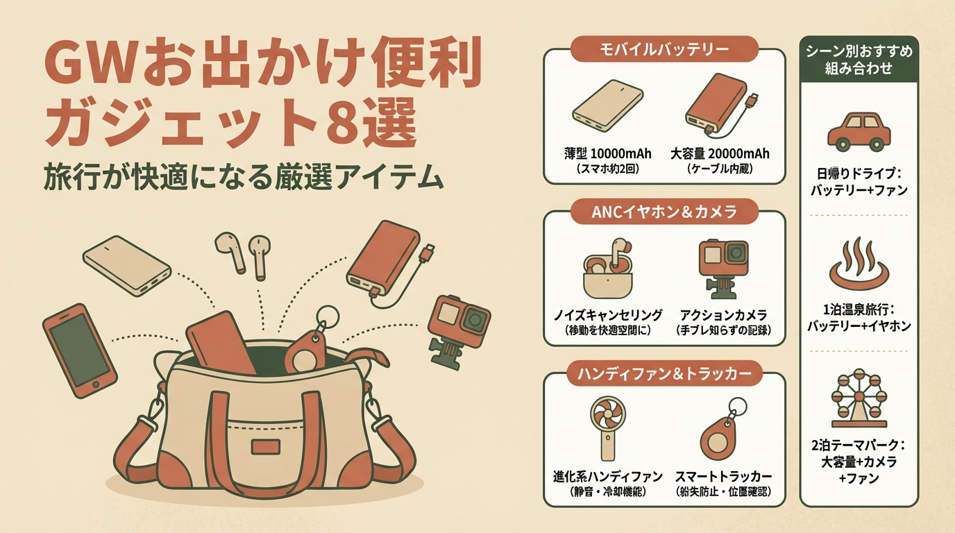 GWお出かけ便利ガジェット8選｜旅行が快適になる厳選アイテム アイキャッチ（PC用）