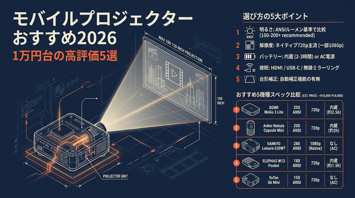モバイルプロジェクターおすすめ2026｜1万円台の高評価5選 アイキャッチ（PC用）