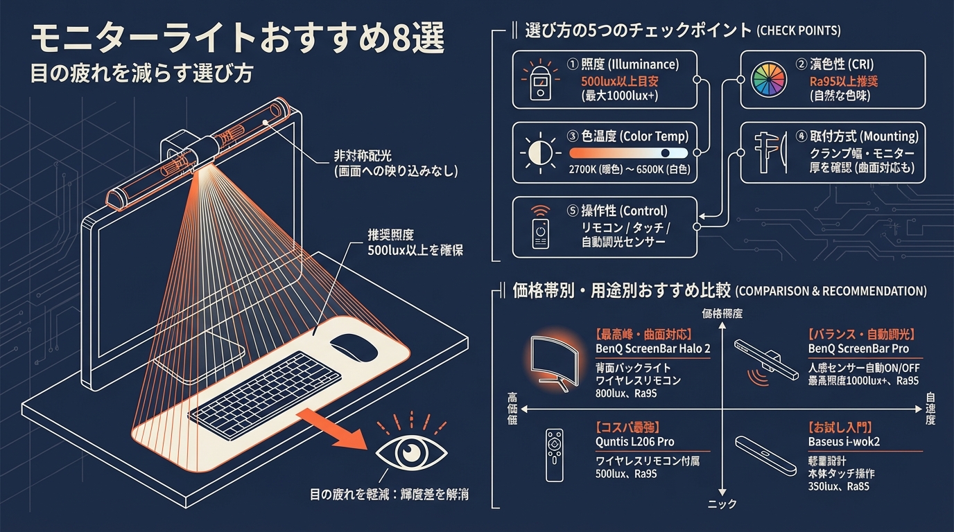 モニターライトおすすめ8選｜目の疲れを減らす選び方 アイキャッチ（PC用）