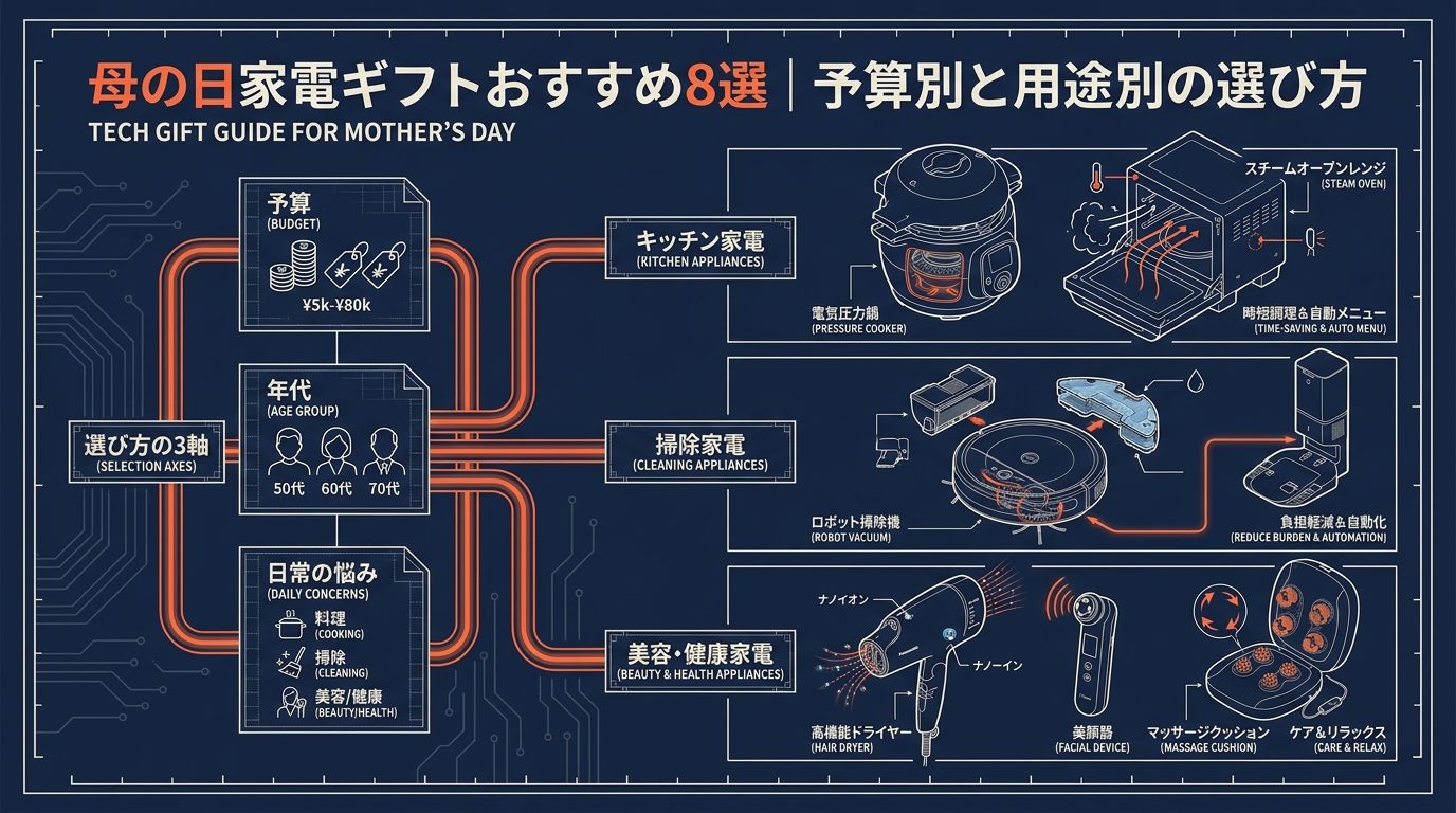 母の日家電ギフトおすすめ8選｜予算別と用途別の選び方 アイキャッチ（PC用）