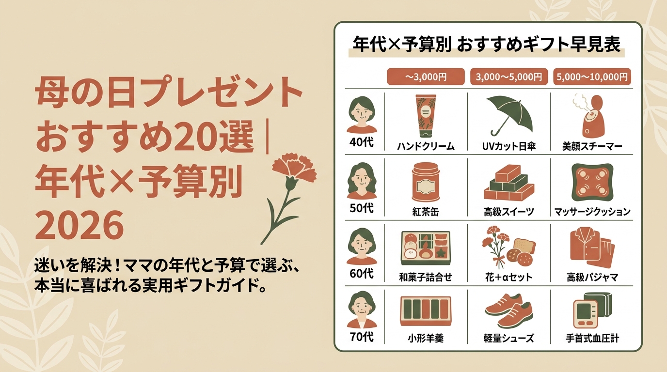 母の日プレゼントおすすめ20選｜年代×予算別2026 アイキャッチ（PC用）