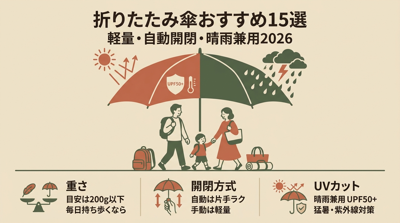 折りたたみ傘おすすめ15選｜軽量・自動開閉・晴雨兼用2026 アイキャッチ（PC用）
