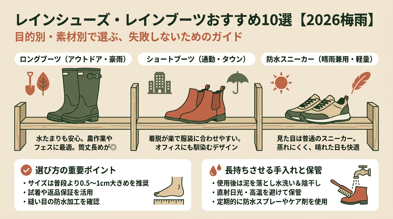 レインシューズ・レインブーツおすすめ10選【2026梅雨】 アイキャッチ（PC用）