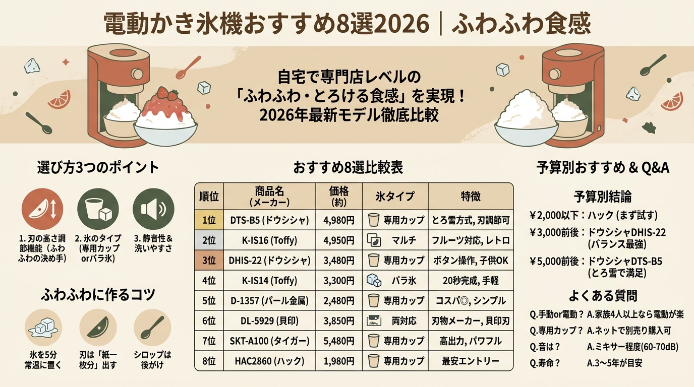 電動かき氷機おすすめ8選2026｜ふわふわ食感 アイキャッチ（PC用）