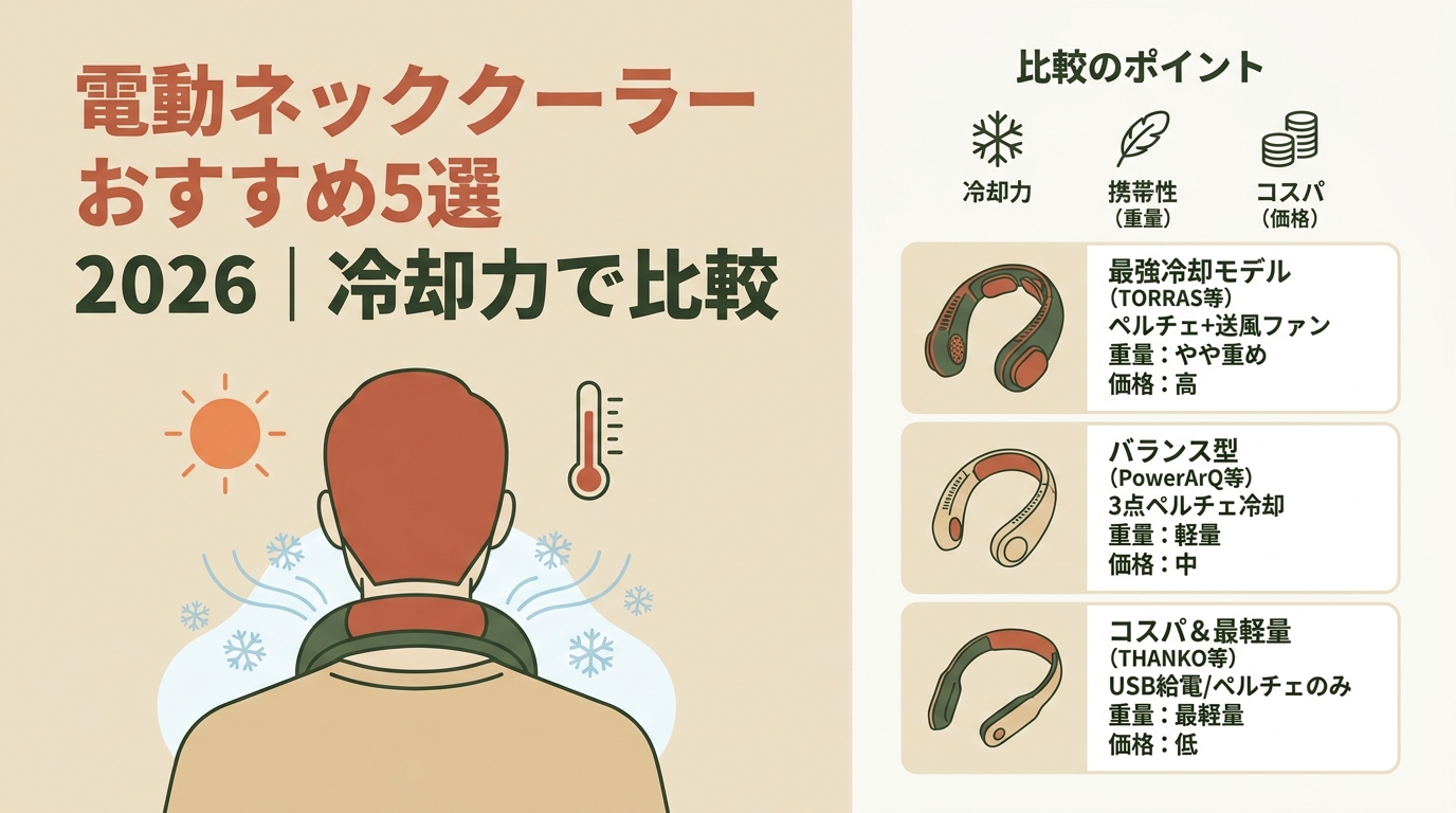 電動ネッククーラーおすすめ5選2026｜冷却力で比較 アイキャッチ（PC用）
