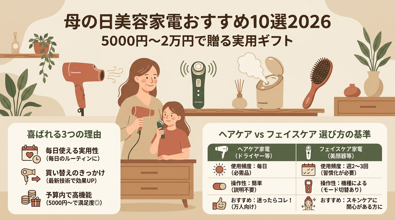 母の日美容家電おすすめ10選2026｜5000円〜2万円で贈る実用ギフト アイキャッチ（PC用）