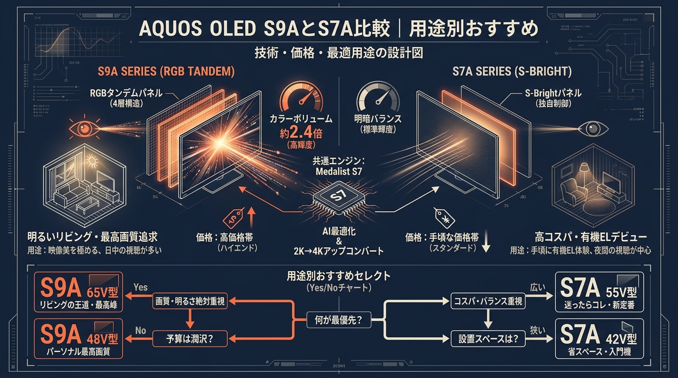 AQUOS OLED S9AとS7A比較｜用途別おすすめ アイキャッチ（PC用）