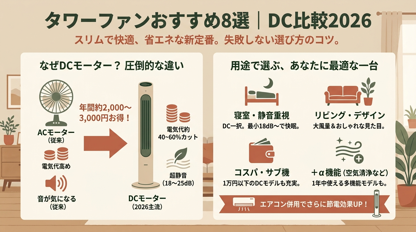 タワーファンおすすめ8選｜DC比較2026 アイキャッチ（PC用）