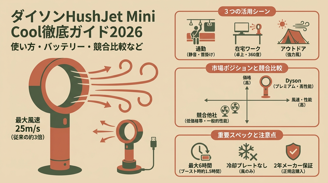 ダイソンHushJet Mini Cool徹底ガイド2026 使い方・バッテリー・競合比較など アイキャッチ（PC用）