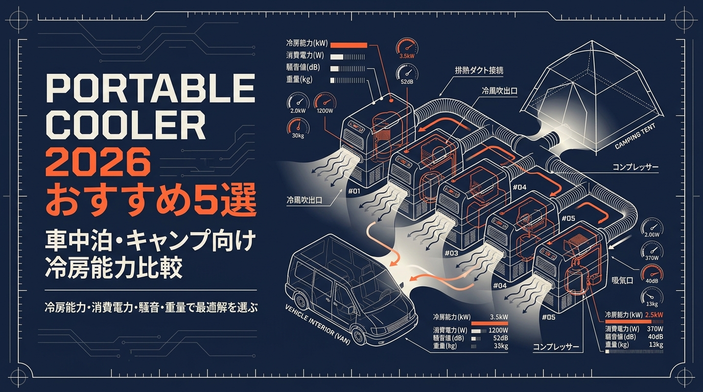 ポータブルクーラーおすすめ5選2026 車中泊・キャンプ向け冷房能力比較 アイキャッチ（PC用）